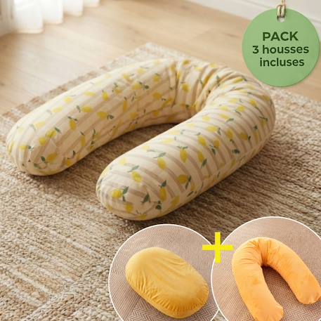 Pack coussin de maternité xxl - 2 housses (citron & velours) + charlotte - grossesse et allaitement Jaune 1 - vertbaudet enfant 