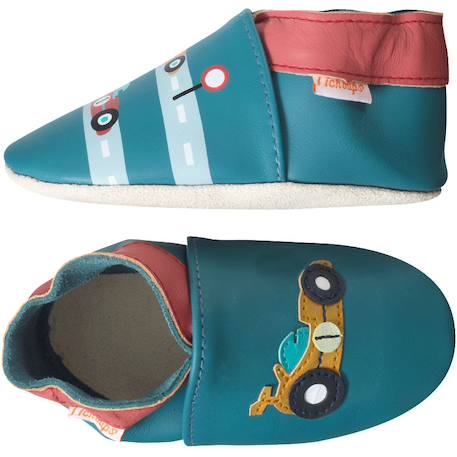 Chaussons bébé cuir souple valentin la formule 1 Bleu 2 - vertbaudet enfant 