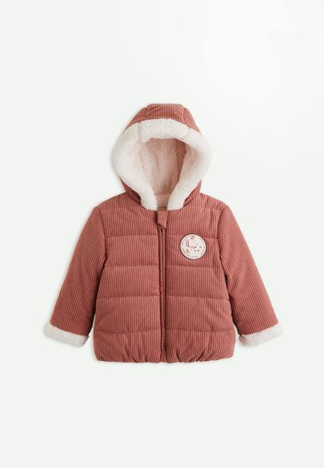 Doudoune bébé en velours côtelé doublée sherpa avec capuche evie  - vertbaudet enfant