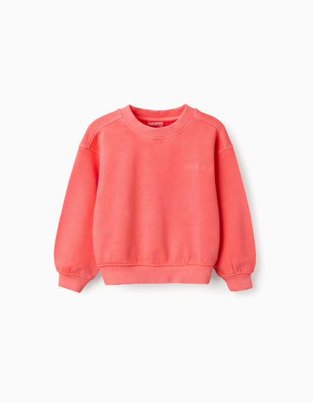 Sweat en coton avec épaules tombantes Corail clair 1 - vertbaudet enfant 