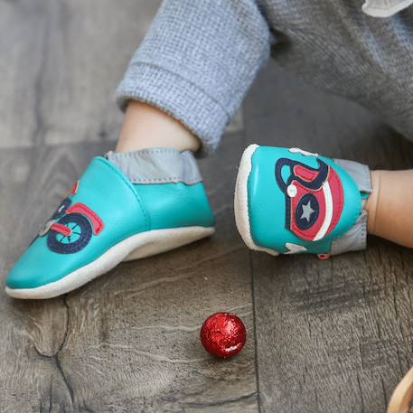 Chaussons bébé cuir souple malo la moto Vert 3 - vertbaudet enfant 