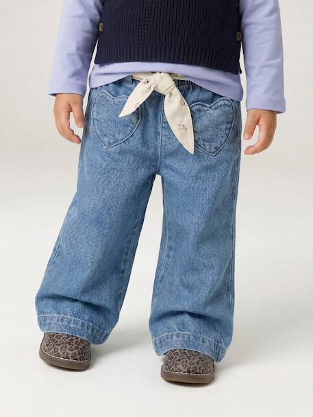 Jean large bébé avec ceinture à nouer denim brut+stone 12 - vertbaudet enfant 