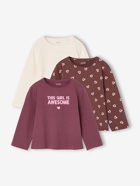 Fille-T-shirt, sous-pull-Lot de 3 t-shirts fille fantaisie manches longues