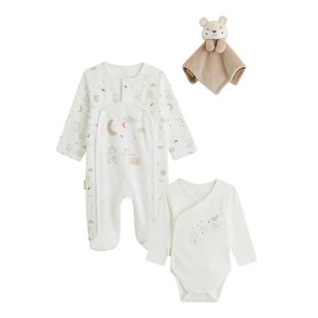 Kit naissance 3 pièces pyjama, body et doudou bébé eliah Ecru 2 - vertbaudet enfant 