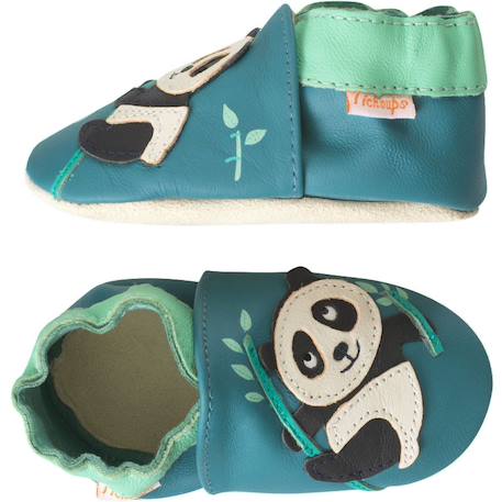 Chaussons bébé cuir souple andréa le panda Bleu 2 - vertbaudet enfant 