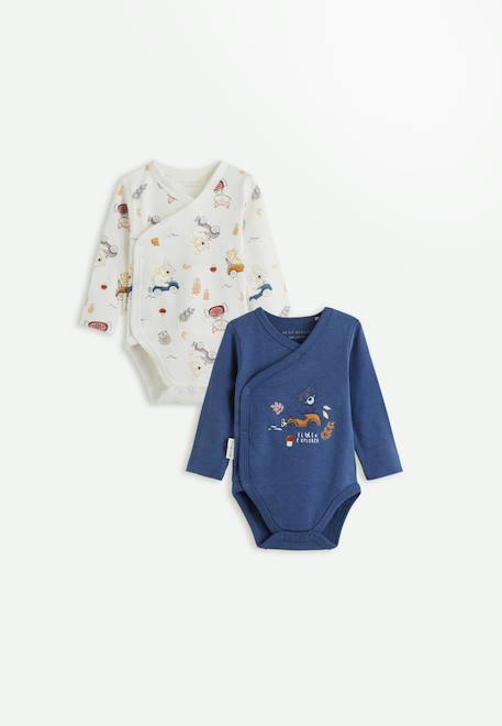 Bébé-Lot de 2 bodies bébé manches longues ouverture croisée emile