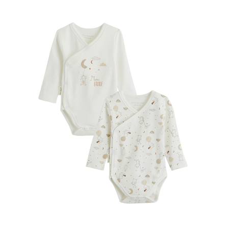 Lot de 2 bodies bébé manches longues ouverture croisée eliah Ecru 2 - vertbaudet enfant 