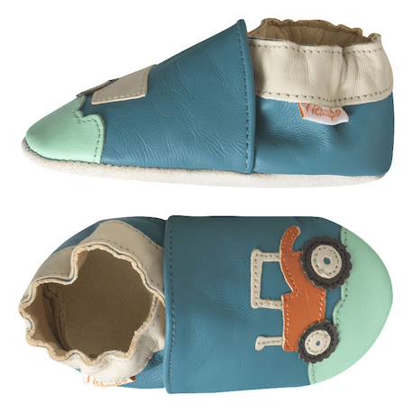 Chaussons bébé cuir souple spencer le tracteur Bleu 2 - vertbaudet enfant 