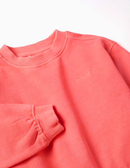 Sweat en coton avec épaules tombantes Corail clair 3 - vertbaudet enfant 