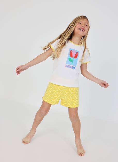 Pyjama fille manches courtes en coton Blanc 1 - vertbaudet enfant 