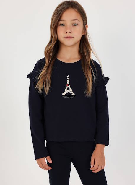T-shirt fille maille tour eiffel Bleu 1 - vertbaudet enfant 
