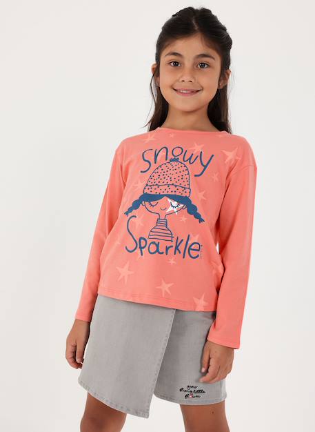 T-shirt fille en maille imprimé étoiles Rouge 1 - vertbaudet enfant 