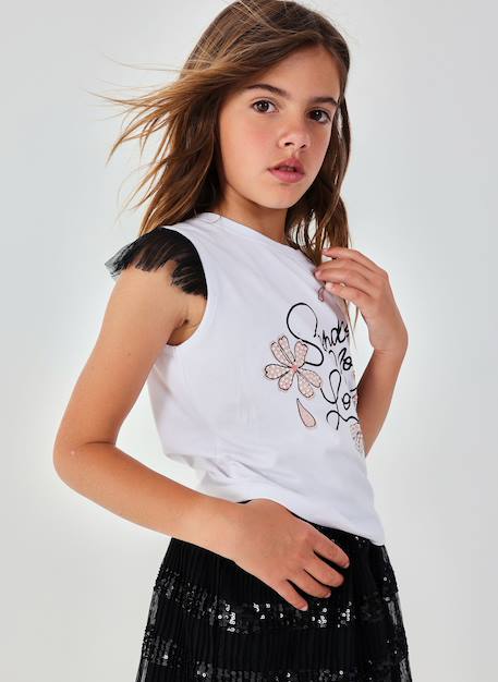 T-shirt fille coton imprimé Blanc 1 - vertbaudet enfant 