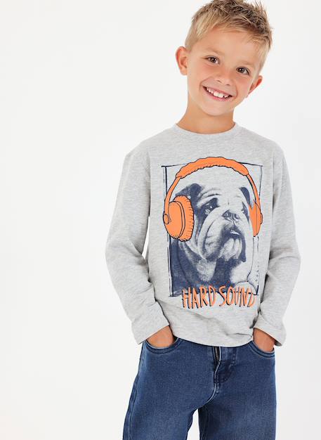 T-shirt garçon maille imprimé chien Gris 1 - vertbaudet enfant 