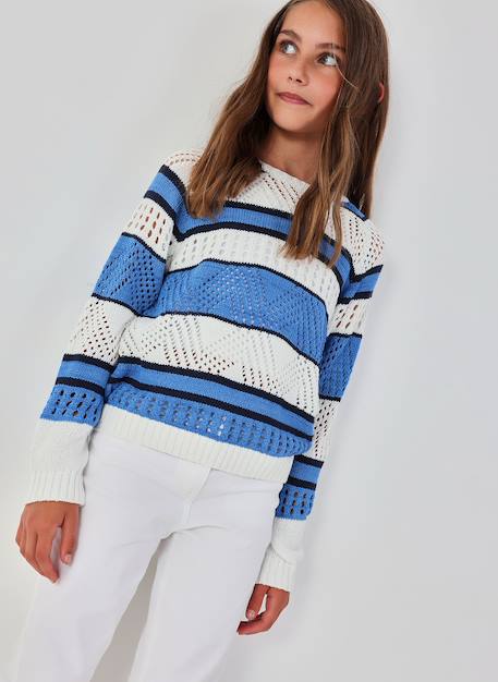Pull fille en coton Blanc 1 - vertbaudet enfant 