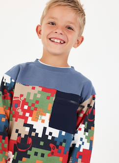 Sweat-shirt en molleton garçon imprimé pixels  - vertbaudet enfant