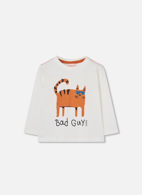 T-shirt en maille garçon imprimé chat Blanc 2 - vertbaudet enfant 