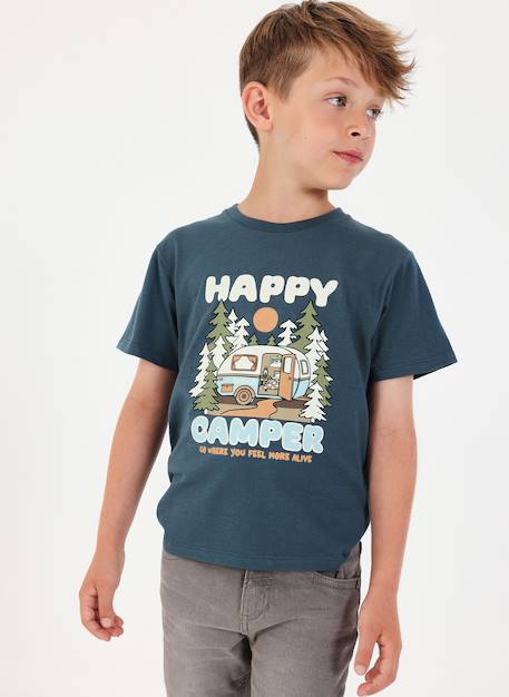 T-shirt garçon en maille imprimé camper Vert 1 - vertbaudet enfant 
