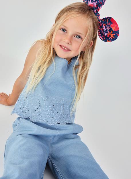 Fille-Chemise, blouse, tunique-Top en denim brodé