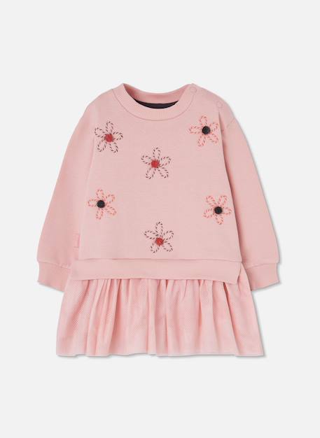 Robe fille molleton et tulle brodé fleurs Pink 3 - vertbaudet enfant 