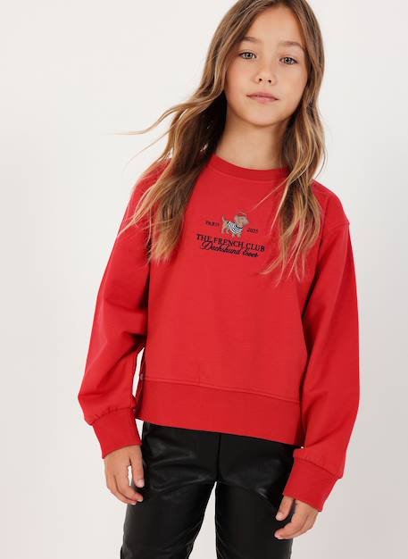 Sweat-shirt fille en molleton broderie chien Grenat 2 - vertbaudet enfant 