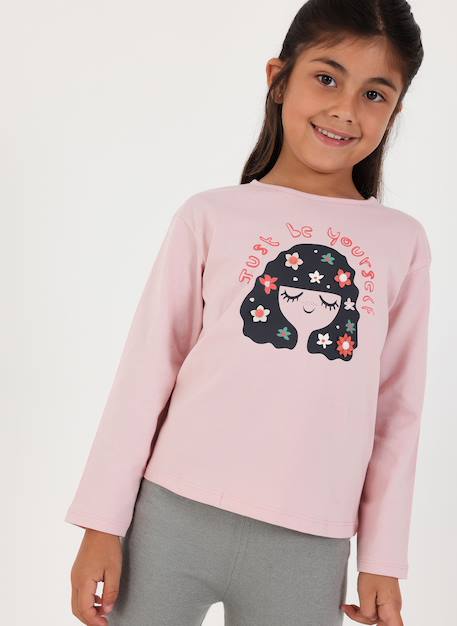 T-shirt fille en maille imprimé fille fleurs Pink 1 - vertbaudet enfant 