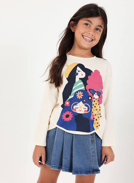 T-shirt fille en maille imprimé amies Blanc 1 - vertbaudet enfant 