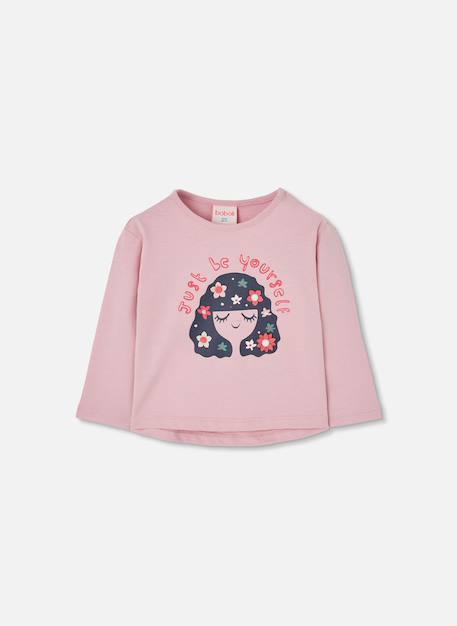 T-shirt fille en maille imprimé fille fleurs Pink 2 - vertbaudet enfant 