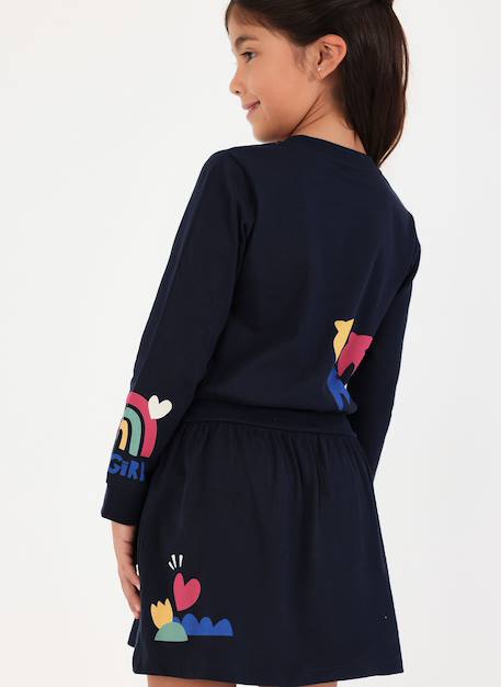 Robe fille en maille imprimée avec sequins Bleu 2 - vertbaudet enfant 