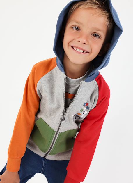 Sweat-shirt à capuche garçon game on Gris 2 - vertbaudet enfant 