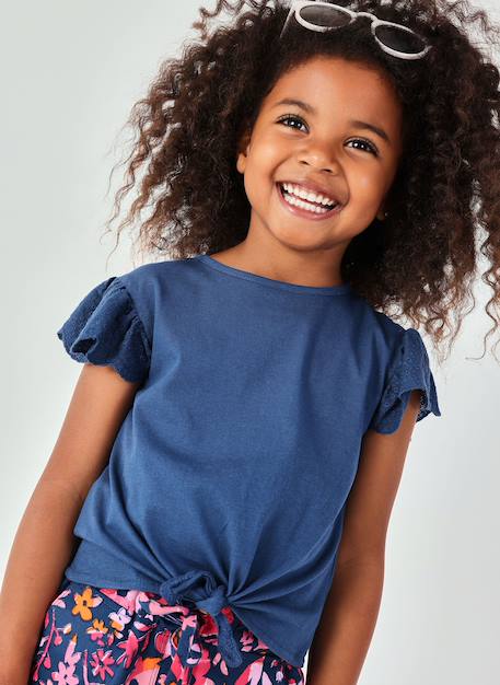 T-shirt fille avec volants Bleu 1 - vertbaudet enfant 