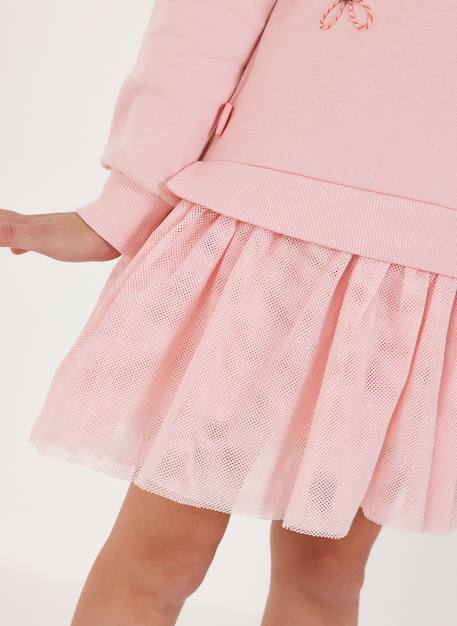 Robe fille molleton et tulle brodé fleurs Pink 2 - vertbaudet enfant 