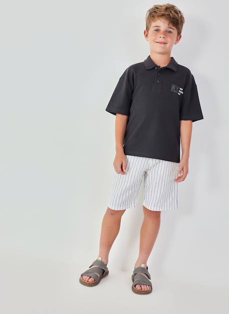 Bermuda garçon en lin rayé  - vertbaudet enfant