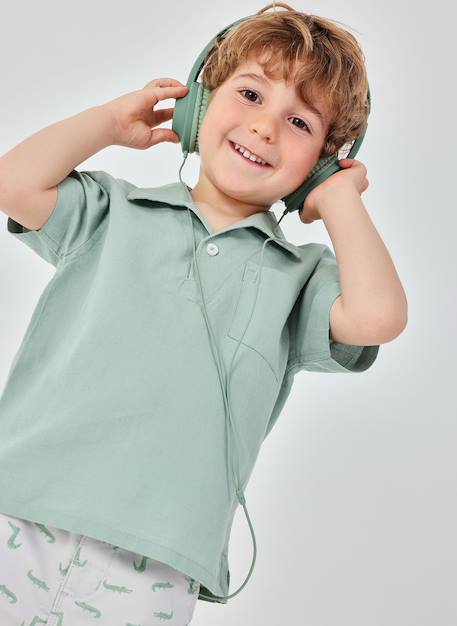 Polo enfant lin Vert 1 - vertbaudet enfant 