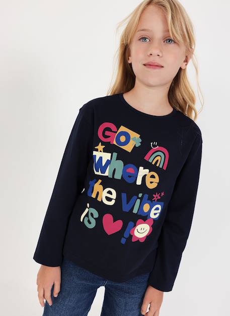 T-shirt fille en maille imprimé lettres Bleu 1 - vertbaudet enfant 