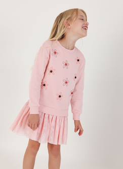 -Robe molleton et tulle brodé fleurs