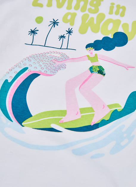 T-shirt coton imprimé surfeuse pour fille Blanc 3 - vertbaudet enfant 