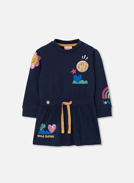 Robe fille en maille imprimée avec sequins Bleu 3 - vertbaudet enfant 
