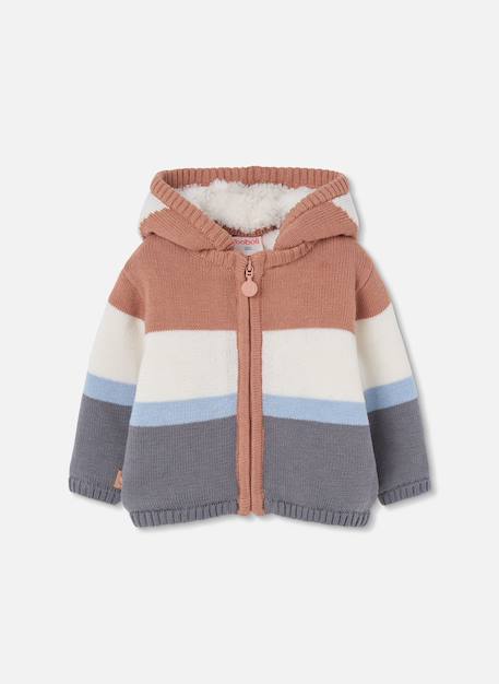 Veste bébé garçon en maille à rayures avec capuche Marron 2 - vertbaudet enfant 