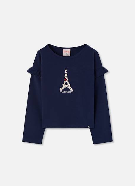 T-shirt fille maille tour eiffel Bleu 2 - vertbaudet enfant 