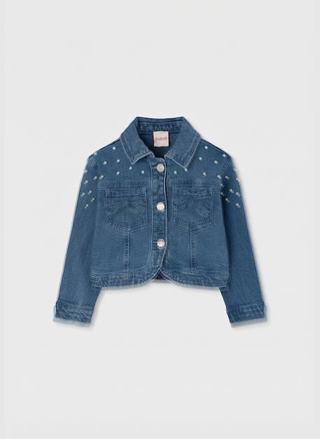 Veste en jean fille délavée avec petits noeuds Bleu 2 - vertbaudet enfant 