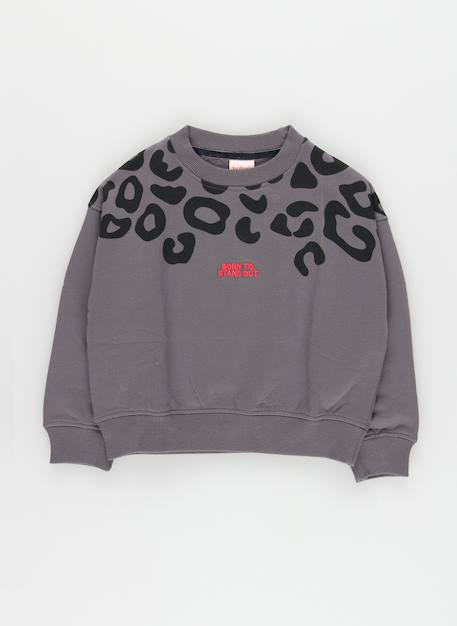 Sweat-shirt fille en molleton imprimé léopard Gris 2 - vertbaudet enfant 