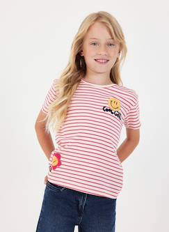 T-shirt en maille fille rayé avec patches  - vertbaudet enfant