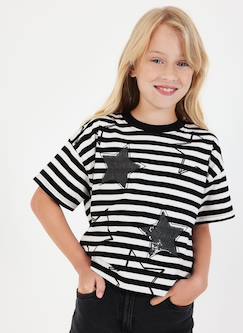 T-shirt en maille fille rayé avec étoiles  - vertbaudet enfant