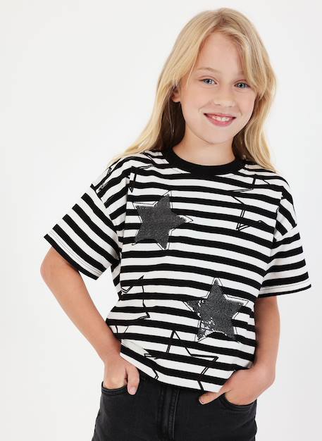 T-shirt en maille fille rayé avec étoiles  - vertbaudet enfant
