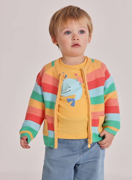 Gilet bébé rayé en maille Jaune 2 - vertbaudet enfant 