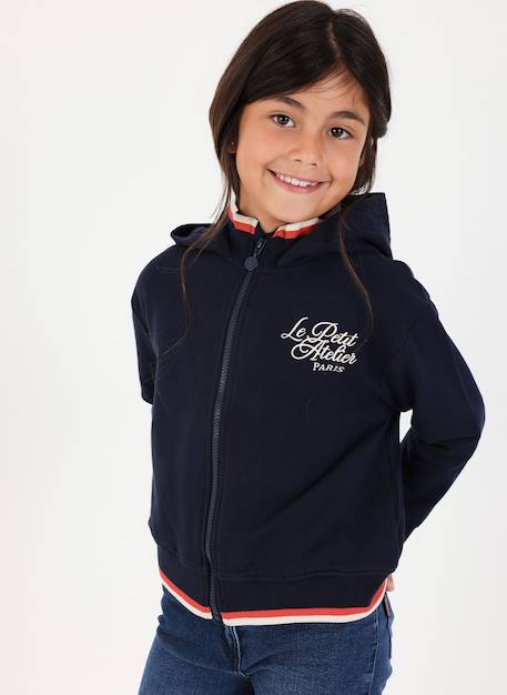Veste fille en molleton à capuche Bleu 1 - vertbaudet enfant 