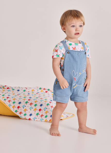 Bébé-Ensemble-Ensemble bébé t-shirt et salopette imprimée en denim