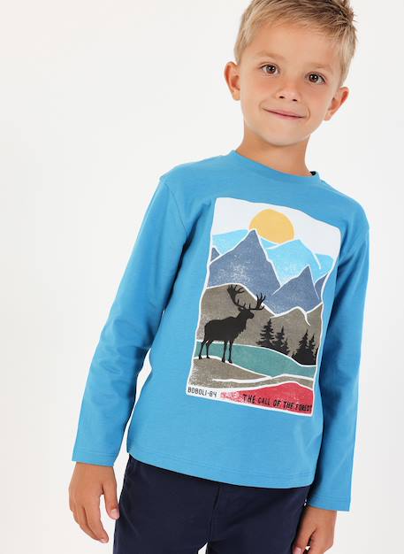 T-shirt garçon maille imprimé cerf Gris 1 - vertbaudet enfant 