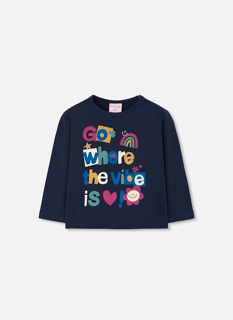 T-shirt fille en maille imprimé lettres Bleu 2 - vertbaudet enfant 